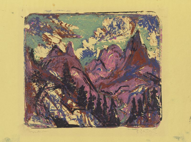 Berge de Ernst Ludwig Kirchner, óleo sobre lienzo que representa montañas vibrantes