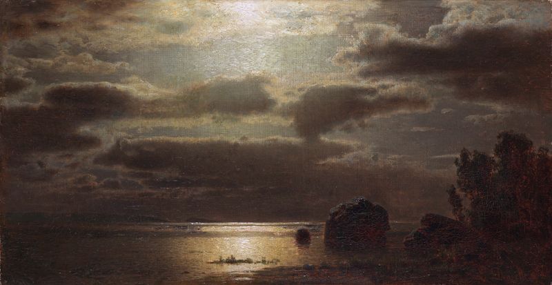 Moonlit landscape in oil on canvas by Louis Douzette