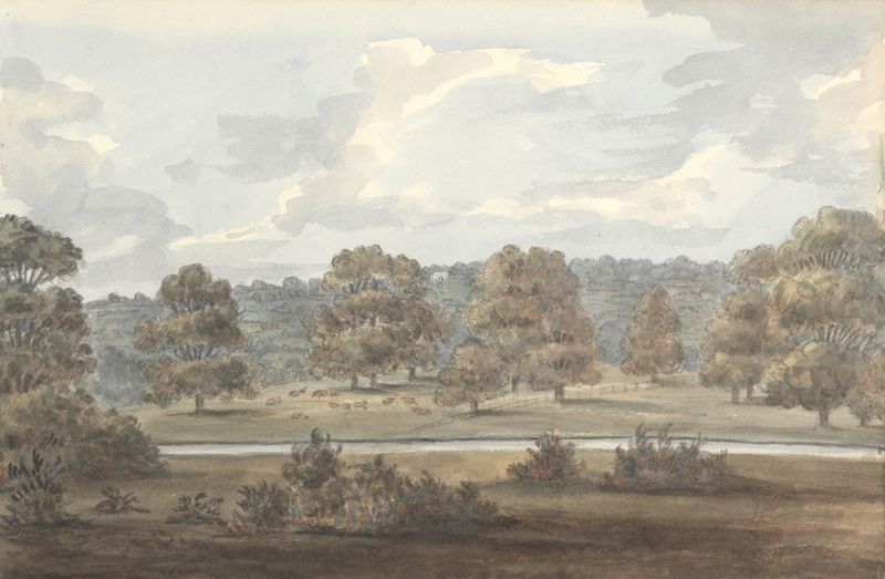 Escena interior con vista al jardín a través de una ventana abierta, óleo de Anne Rushout