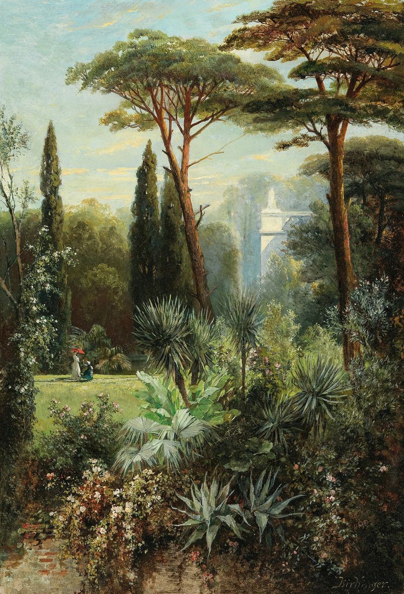 A Romantic Castle Park in the South, óleo sobre lienzo de Franz Xaver Birkinger