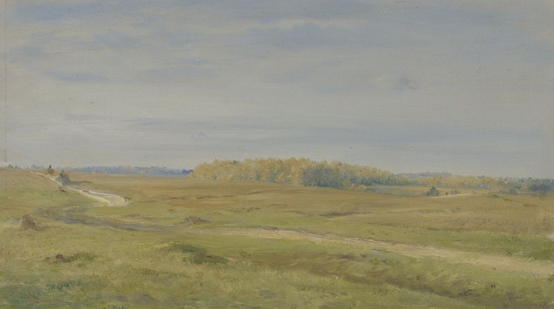 Landscape featuring hills and forest by Wilhelm Amandus Beer, oil painting