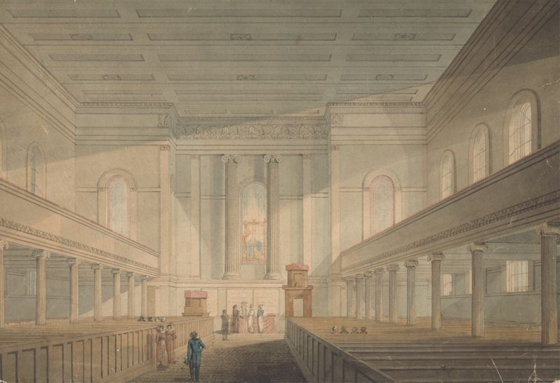 Interior da Igreja de St. Pancras de William Inwood, arquitetura gótica