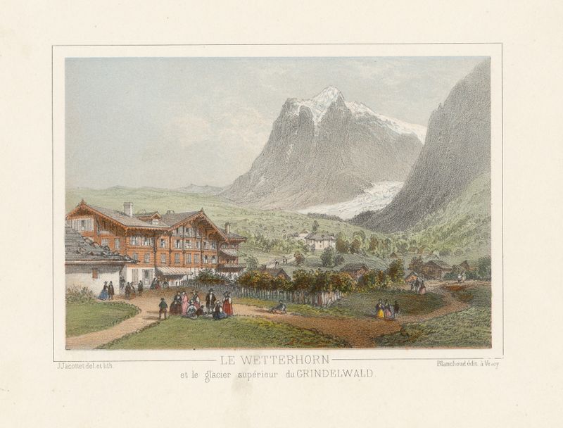 Oil painting of Wetterhorn mountain and glacier by Jean Jacottet