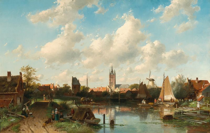A View of Delft by Charles Leickert, oil on canvas depicting a tranquil canal landscape