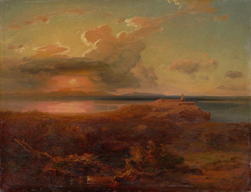 Landscape with ancient temple under a blue sky, oil painting by Carl Rottmann