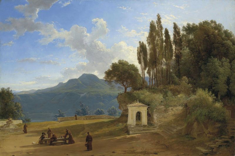 Monks before Lake Nemi, oil on canvas by Pierre-Athanase Chauvin