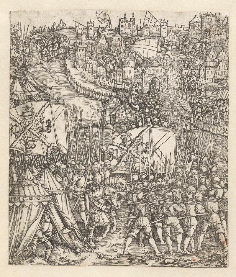 Historical scene of conflict, paper artwork by Hans Springinklee