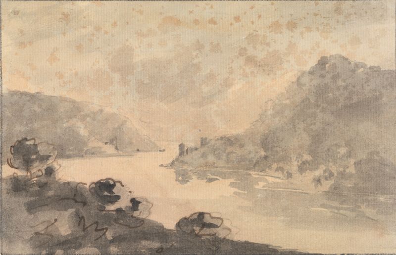 Paisaje montañoso con un río, óleo sobre lienzo de William Gilpin