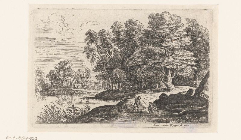 Landschap met twee herdersjongens gravura de Lucas van Uden retratando dois pastores em uma paisagem serena.