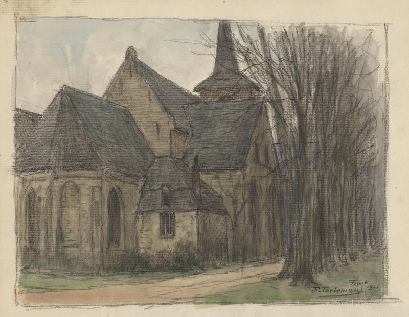 Eglise à Forest by Jean-François Taelemans, depicting a church in a forest landscape