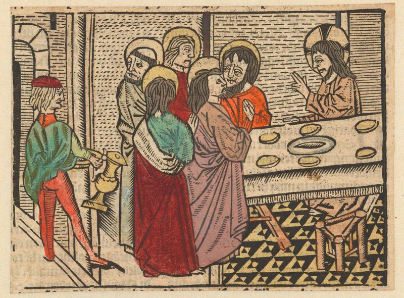 Cena religiosa com Christus e discípulos, pintura a óleo de Meester van Gouda