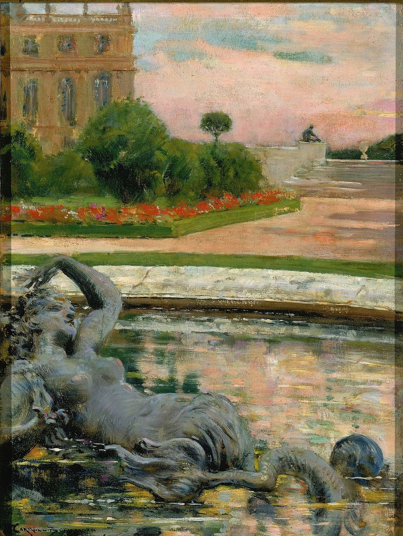 Fonte em um jardim, pintura a óleo de James Carroll Beckwith