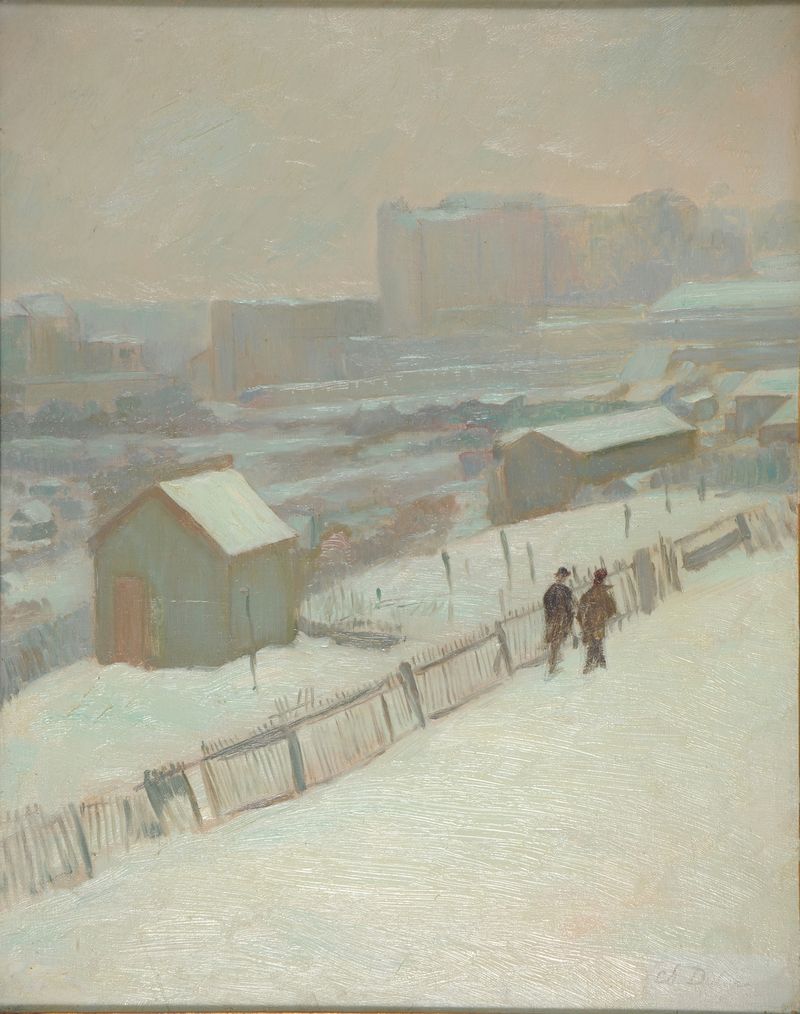 Snowy rooftops in Montmartre, oil on canvas by Charles Marie Dulac