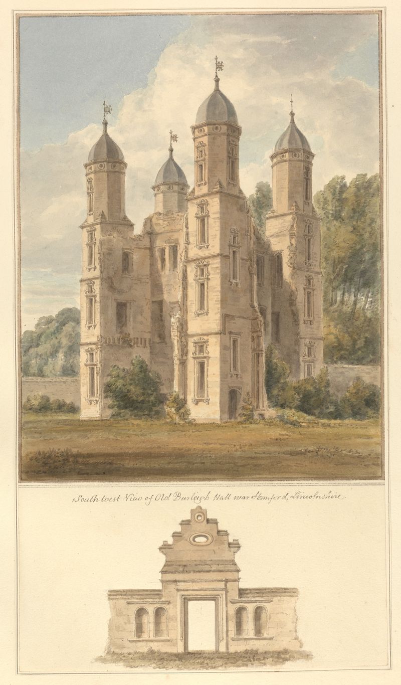 South West View of Old Burleigh Hall perto de Stamford por John Buckler, meio desconhecido