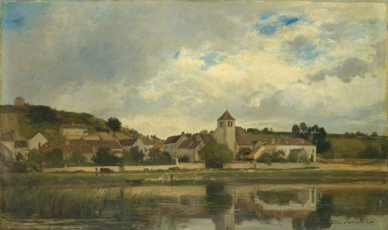 Paisagem da Vila de La Celle-sous-Moret de Eugène Lavieille, pintura a óleo
