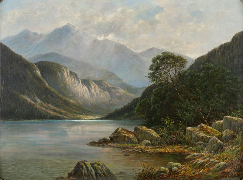Landscape of Badersee mit Wetterstein by Franz Stephan Paschinger, oil painting