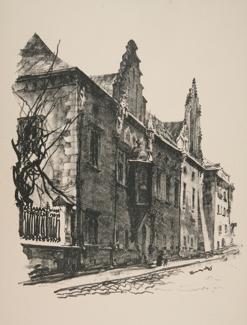 Interior de uma biblioteca com estantes, por Jan Kanty Gumowski, 1925-1926