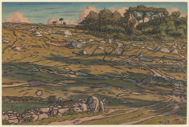 Obra abstracta Loherec de Henri Rivière, con formas en espiral y tonos vibrantes.