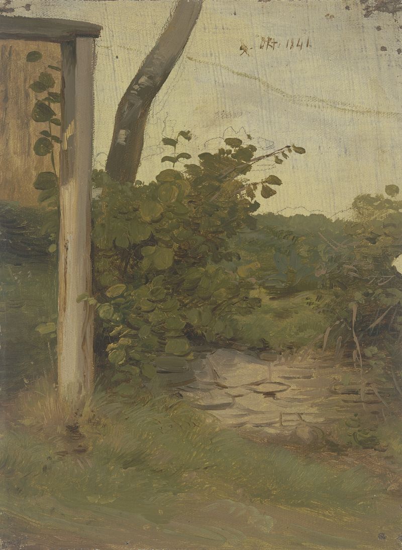 Meadow with small wall, oil on canvas by Jakob Becker