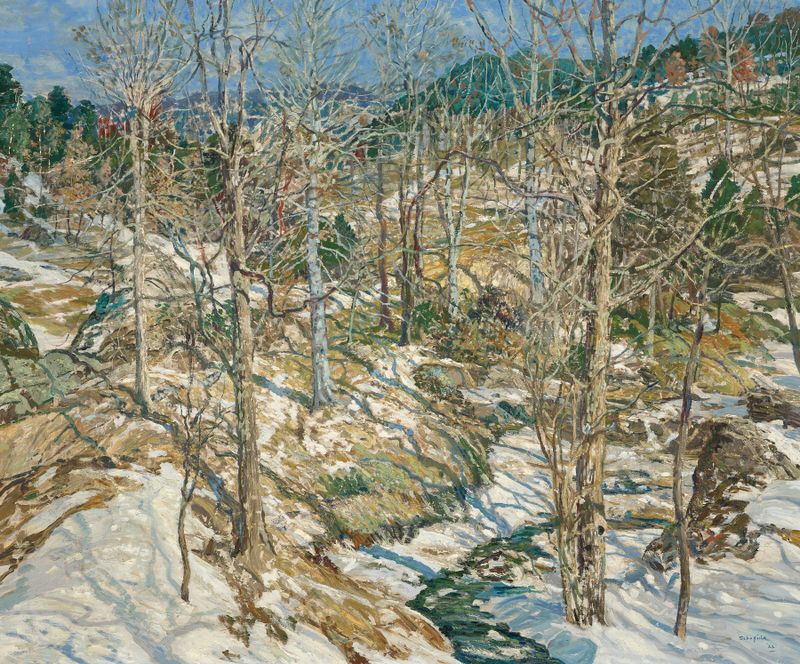 Landscape with birch trees in a ravine by Walter Elmer Schofield, oil painting