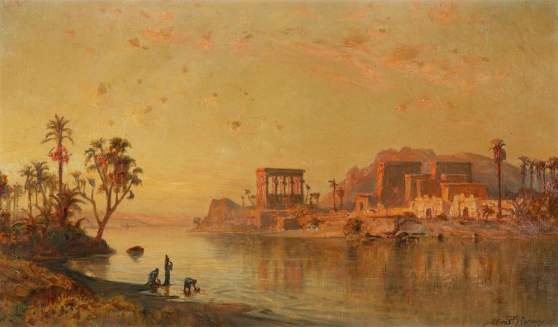 Paisaje de la isla Philae en el Nilo por Ernst Körner, pintura al óleo