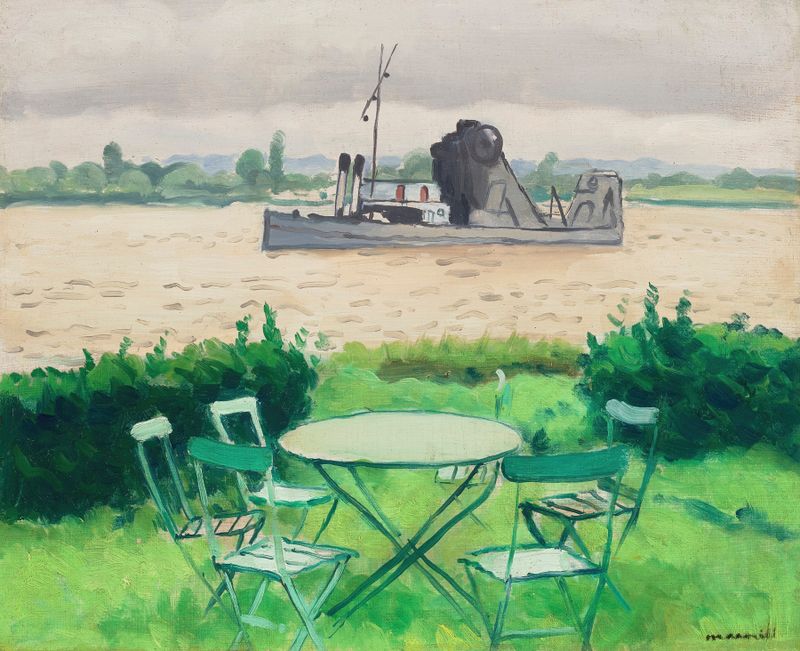 Cena de terraço ensolarado com sombras, óleo sobre tela de Albert Marquet