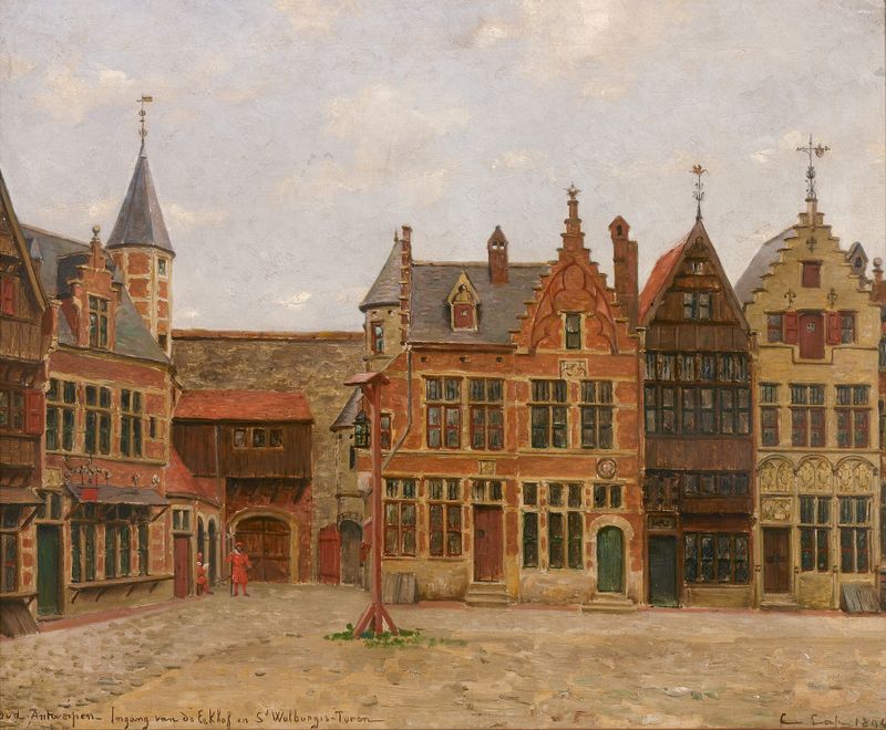 Ingang van de Eekhof en S. Walburgistoren by Constant Cap, oil painting depicting an archway