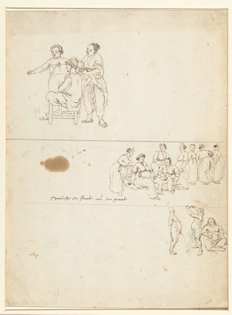 Desenho de Wouter Schouten representando figuras entrelaçadas em um estúdio.