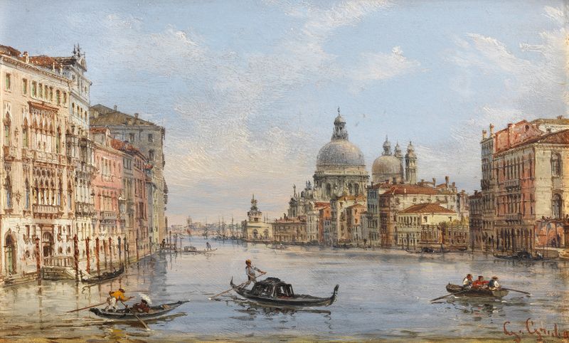 Grande Canal com vista para Santa Maria della Salute, pintura a óleo de Giovanni Grubacs