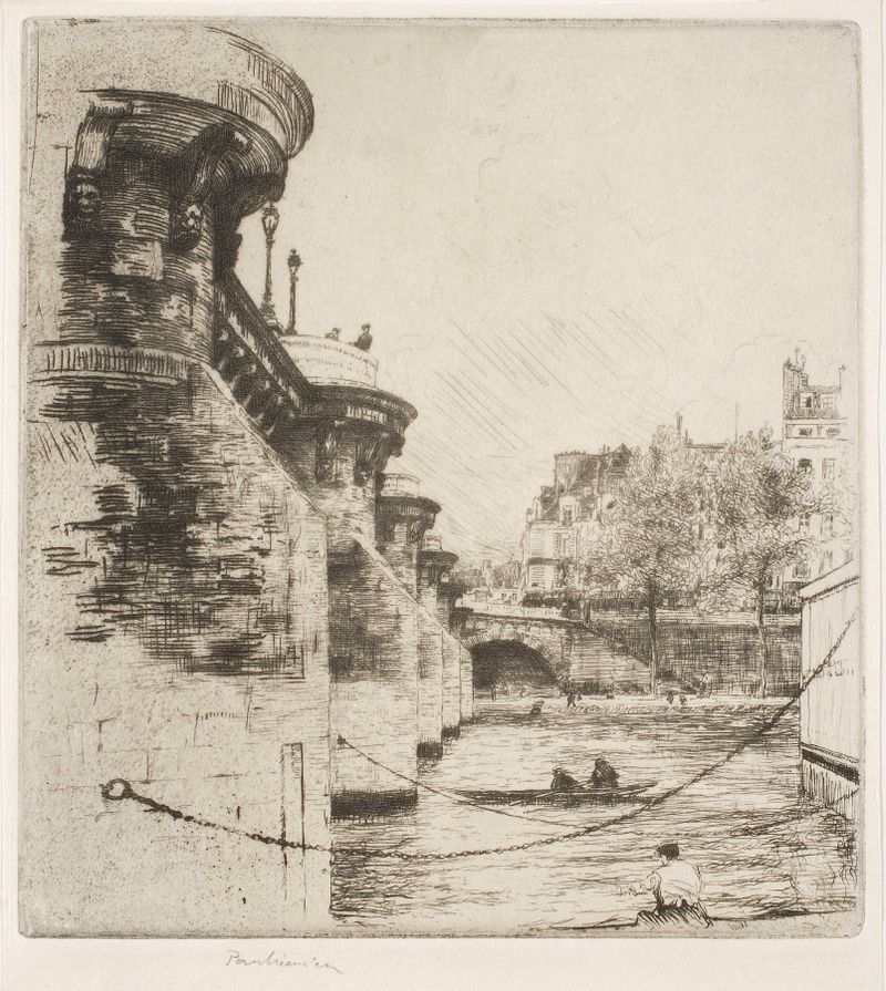 Pont Marie em Paris, estado II de Józef Pankiewicz, óleo sobre tela retratando uma cena de canal