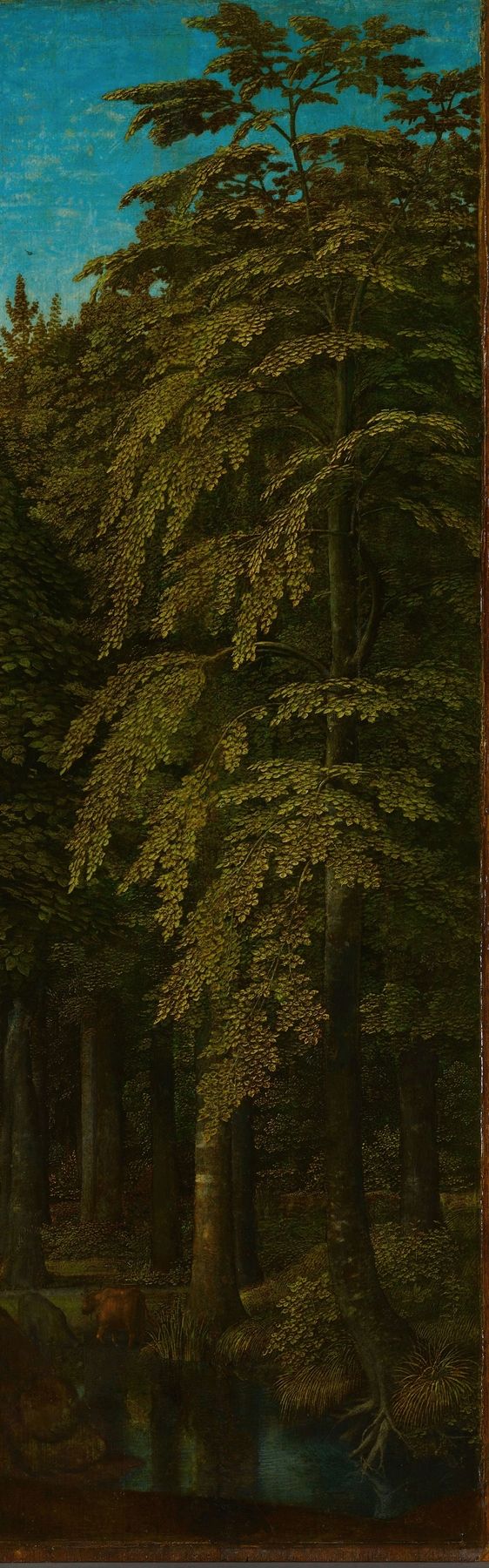 View in a Forest, oil on panel by Gerard David, depicting a path under a light-filtering canopy.