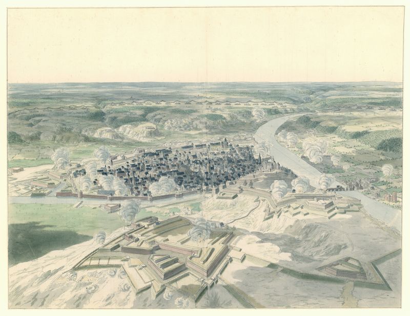 Historical landscape depicting the Siege of Namur in 1695 by Dirk Maas, oil painting