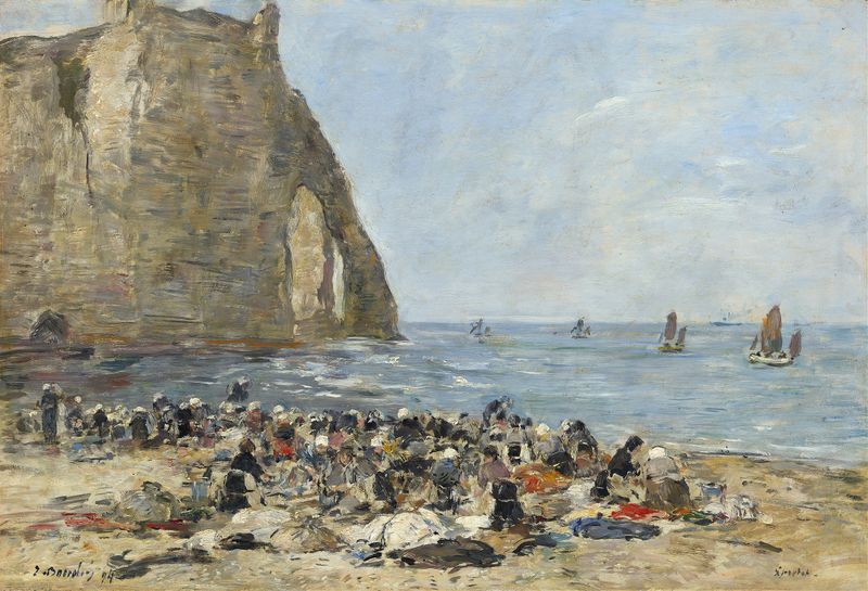 Lavadeiras na praia, óleo sobre tela de Eugène Boudin