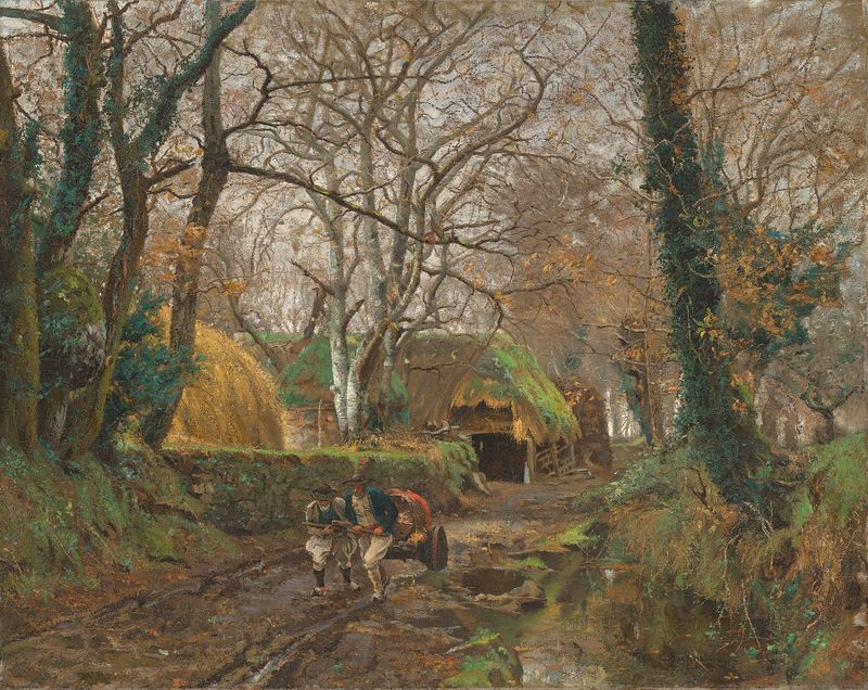 Pont Aven by William Lamb Picknell, oil on canvas depicting a twilight landscape with reflections