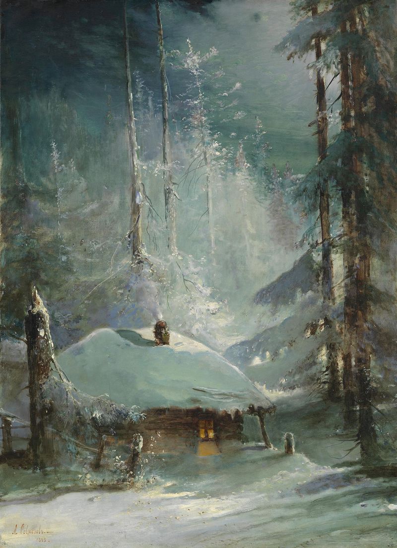 Cabaña en un bosque invernal, pintura al óleo de Alexei Kondratievich Savrasov