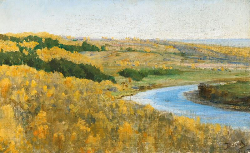 Landscape of the Oka River in golden autumn by Vasily Dmitrievich Polenov, oil painting.