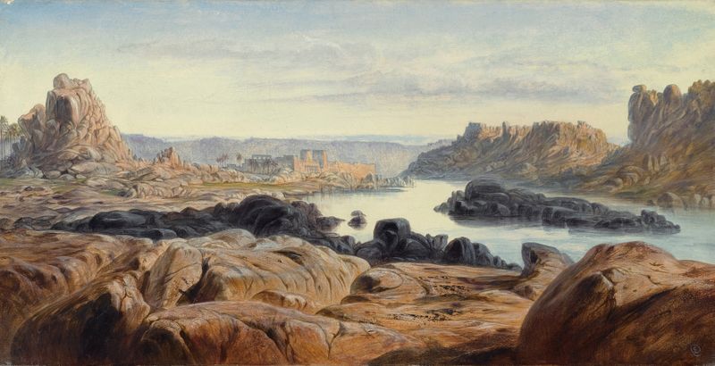 Paisagem com um templo contra um céu azul de Edward Lear, meio desconhecido