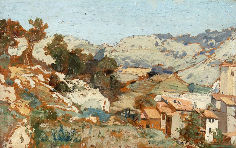Paisagem perto de Roquevaire na Provença, óleo sobre tela de Paul-Camille Guigou