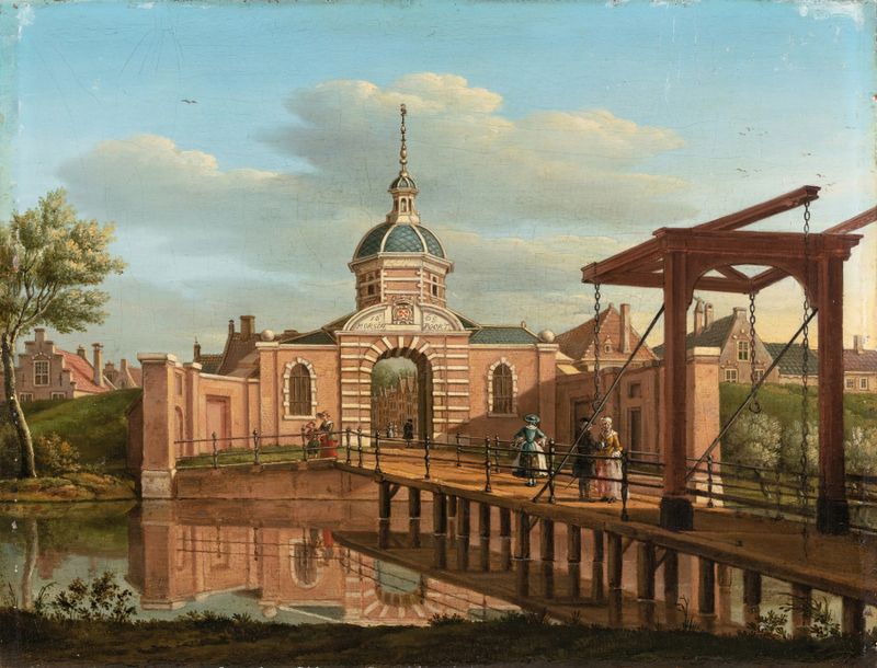 A View Of Morspoort, Leiden by Paulus Constantijn la Fargue, oil on canvas