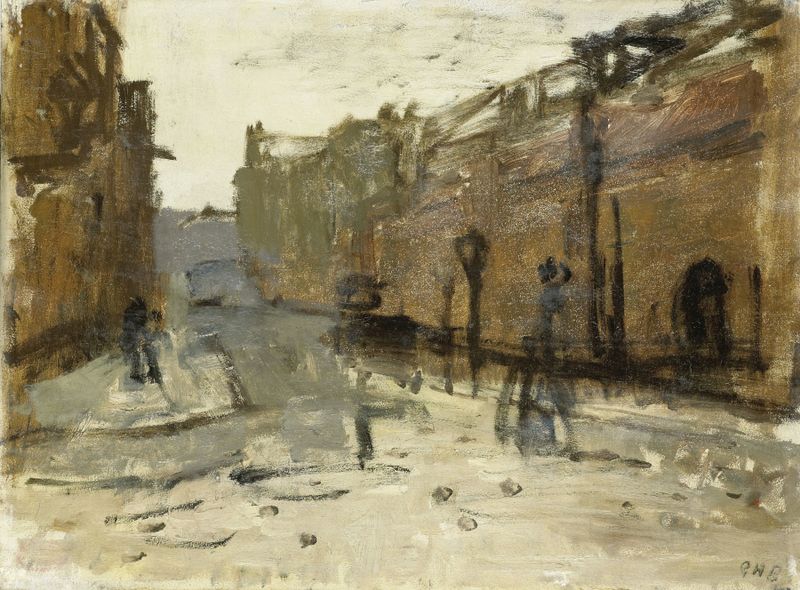 De Baan en Rotterdam, óleo sobre lienzo de George Hendrik Breitner, que representa una calle de la ciudad con figuras.