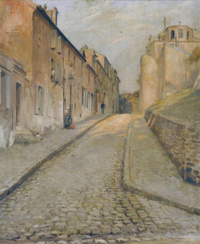 Landscape of La rue Cortot à Montmartre, oil on canvas by Edouard Zawiski