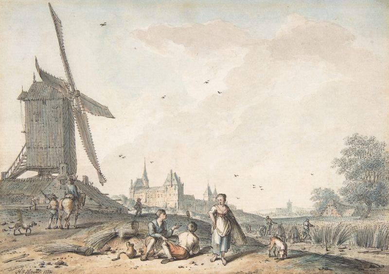Paisagem com nuvens tempestuosas, pintura a óleo de Hendrik Meijer