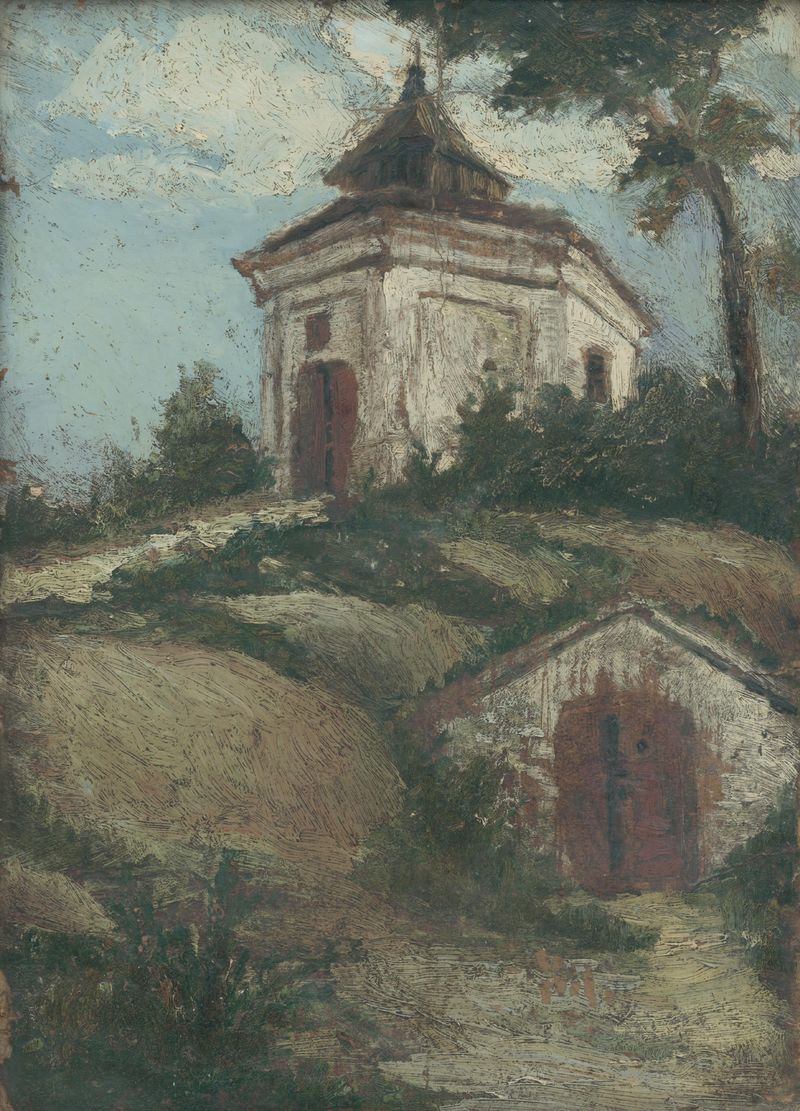 Religious scene depicting figures in soft light by Gejza Kukán, 1908