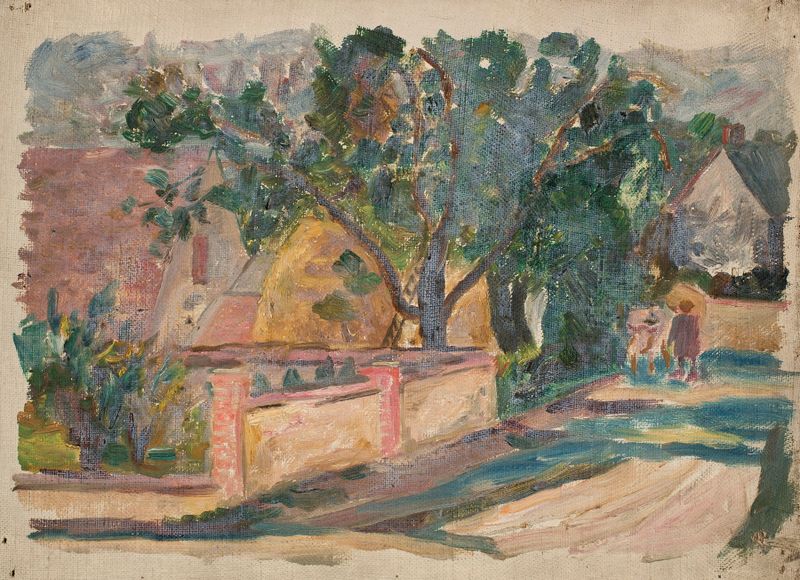 Pintura al óleo de una casa al lado de la carretera por Tadeusz Makowski