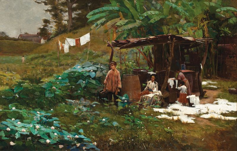 As lavadeiras by Eliseu Visconti, oil painting of women crouching by a river