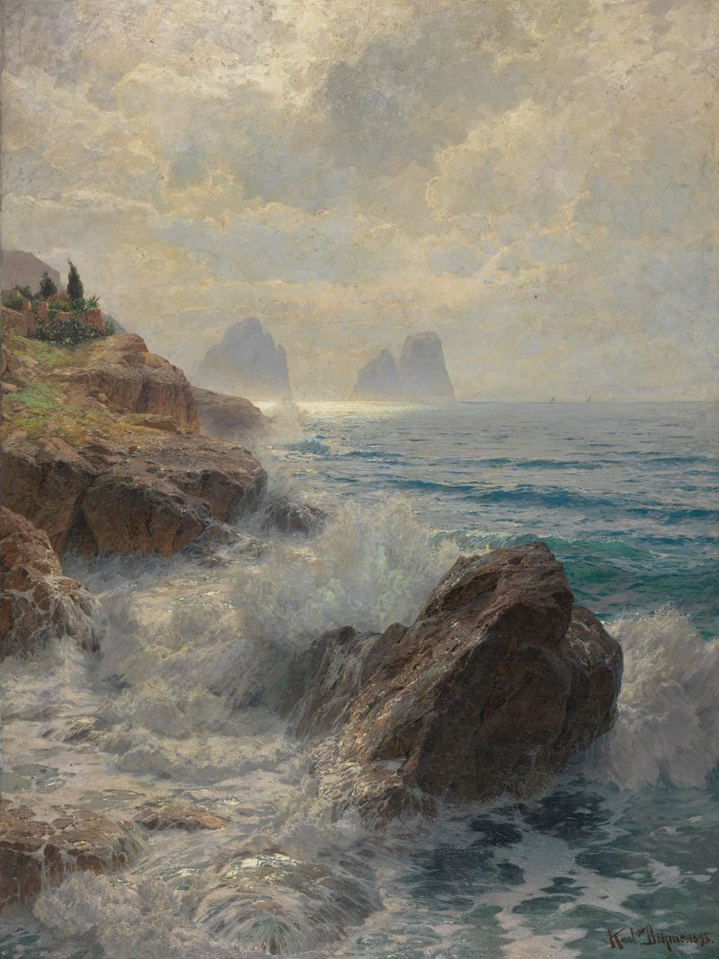 Paisaje marino al amanecer, óleo sobre lienzo de Karl Theodor Boehme