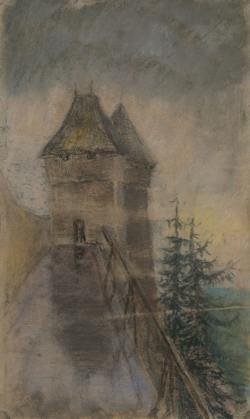 Pintura al óleo de Ladislav Mednyánszky que representa un arco de castillo en ruinas abrazado por la naturaleza.