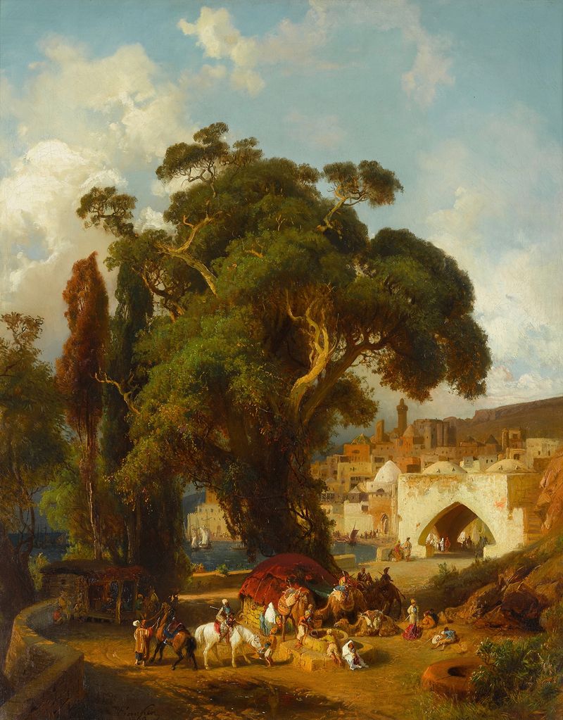 Landscape of a forgotten town with an archway, oil painting by Paul von Franken