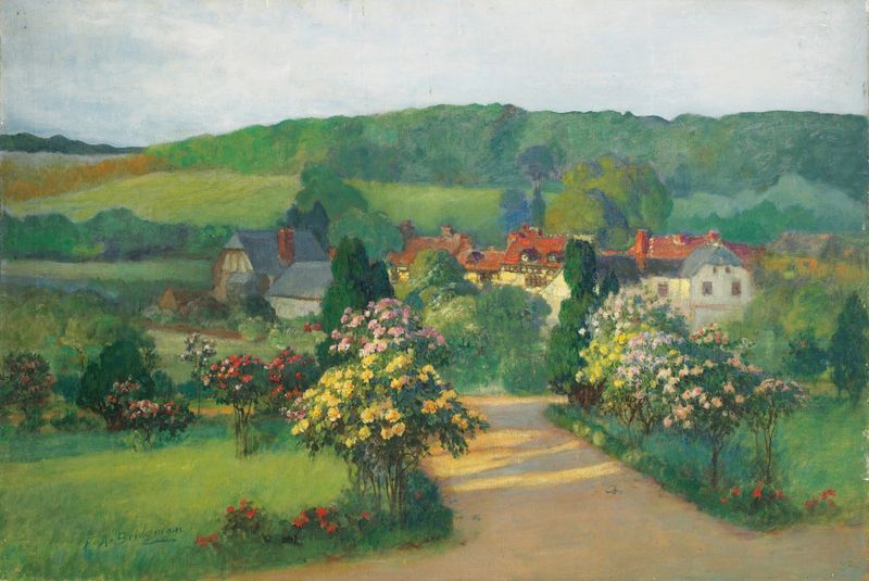 Botanical scene with flowers and sunlight by Frederick Arthur Bridgman, oil painting
