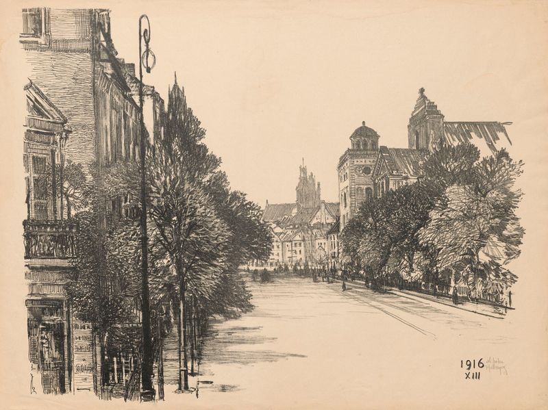 Krakowskie Przedmieście Street by Feliks Jabłczyński, impressionism, landscape